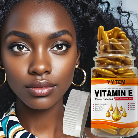 Essência de cápsula hidratante profunda de vitamina E, hidrata e suaviza a pele, contém squalano à base de plantas, vitamina C, essência de pele hidratante profunda e iluminadora (0,4g x 90 cápsulas)/garrafa-1 garrafa