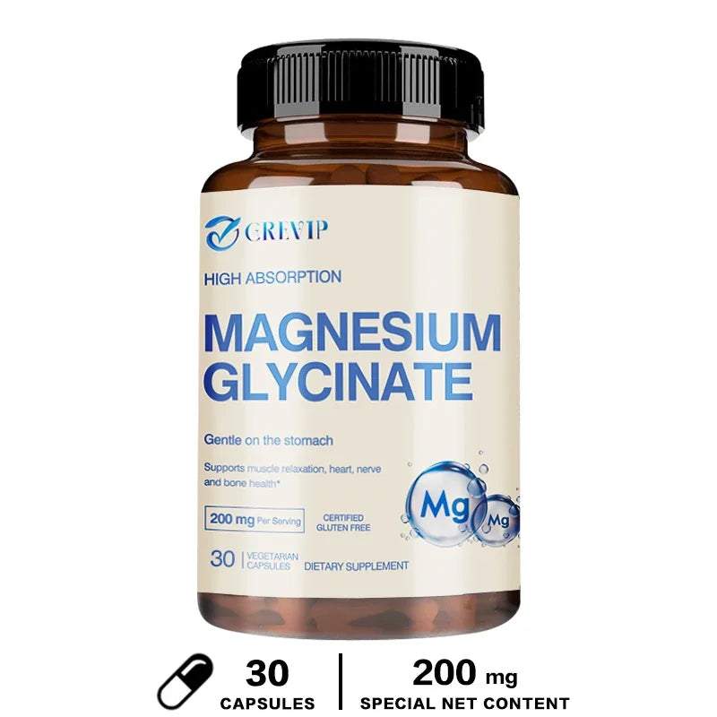 Magnesium Glycinate 200mg - Helps with Stress, Muscle, Sleep, Joints, Bones, Immune and Cardiovascular HealthSupplements