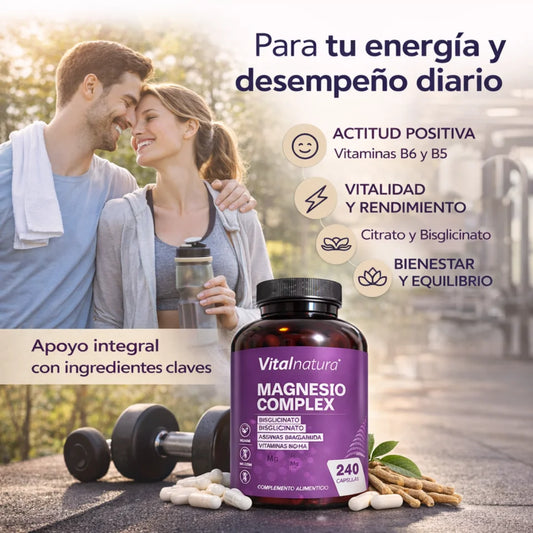 Magnesio Complex Vitalnatura con Citrato y Bisglicinato + Ashwagandha y Vitaminas B5 y B6 – Pack x2