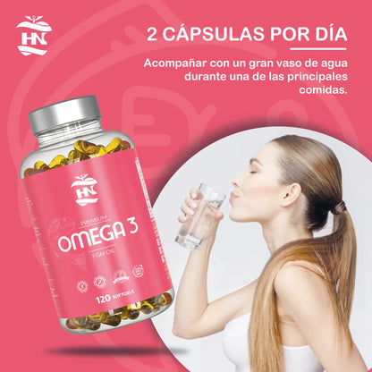 HN - Healthy Nutriton - Pack Omega 3 & Coenzima Q10  - Omega 3 Capsulas 2000 mg a Base de Aceite de Pescado Omega3-120 Perlas - Coenzima Q10 200mg mejora la Energía y Salud Cardiovascular, coq10 con con Vitamina E previene e