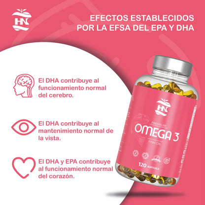HN - Healthy Nutriton - Pack Omega 3 & Coenzima Q10  - Omega 3 Capsulas 2000 mg a Base de Aceite de Pescado Omega3-120 Perlas - Coenzima Q10 200mg mejora la Energía y Salud Cardiovascular, coq10 con con Vitamina E previene e