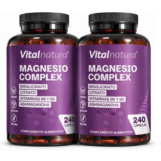 Magnesio Complex Vitalnatura con Citrato y Bisglicinato + Ashwagandha y Vitaminas B5 y B6 – Pack x2