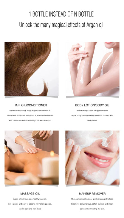 Aceite de argán orgánico 100 % puro, prensado en frío, virgen, de primera calidad, para piel seca y dañada, cabello, rostro, cuerpo, cuero cabelludo y uñas.
