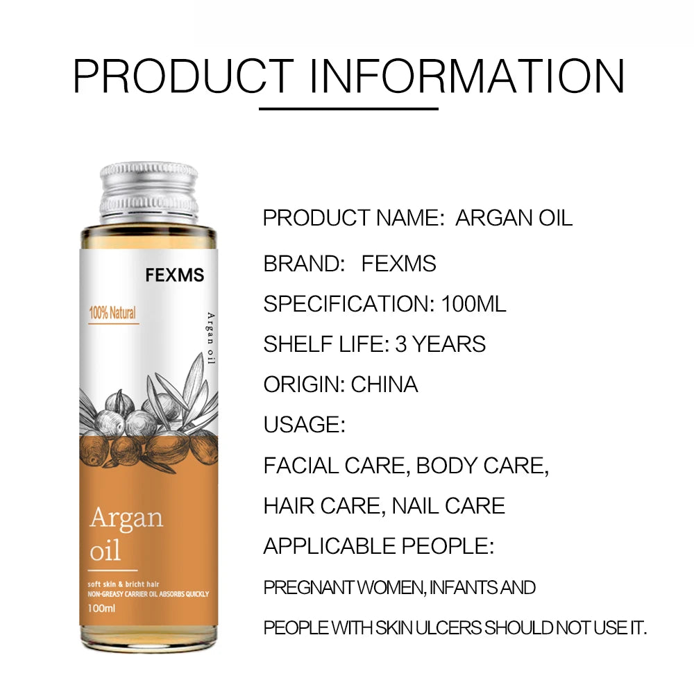 Aceite de argán orgánico 100 % puro, prensado en frío, virgen, de primera calidad, para piel seca y dañada, cabello, rostro, cuerpo, cuero cabelludo y uñas.