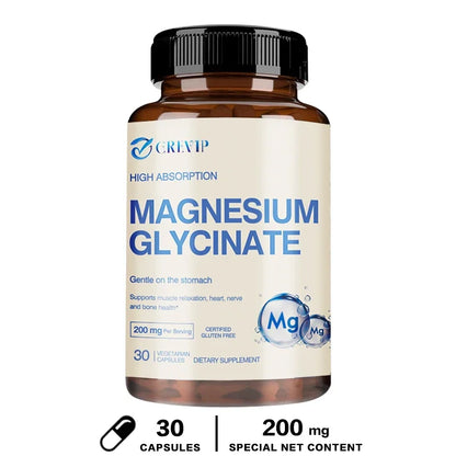 Magnesium Glycinate 200mg - Helps with Stress, Muscle, Sleep, Joints, Bones, Immune and Cardiovascular HealthSupplements