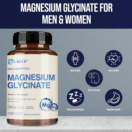 Magnesium Glycinate 200mg - Helps with Stress, Muscle, Sleep, Joints, Bones, Immune and Cardiovascular HealthSupplements