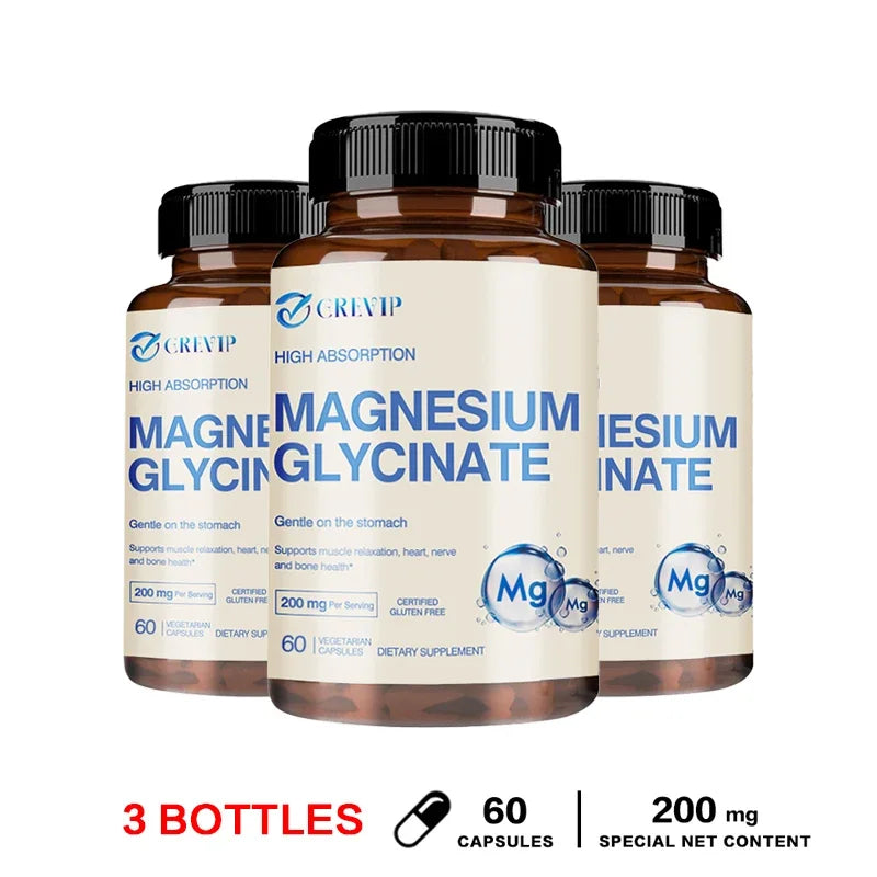 Magnesium Glycinate 200mg - Helps with Stress, Muscle, Sleep, Joints, Bones, Immune and Cardiovascular HealthSupplements