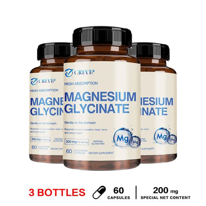Magnesium Glycinate 200mg - Helps with Stress, Muscle, Sleep, Joints, Bones, Immune and Cardiovascular HealthSupplements