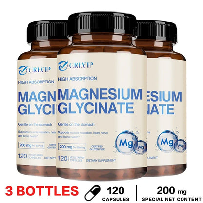 Magnesium Glycinate 200mg - Helps with Stress, Muscle, Sleep, Joints, Bones, Immune and Cardiovascular HealthSupplements
