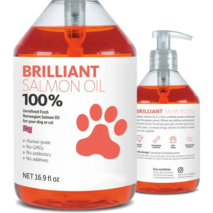 Aceite de salmón para mascotas (200 ml), 21 ácidos grasos omega, suplemento nutricional natural para perros y gatos.