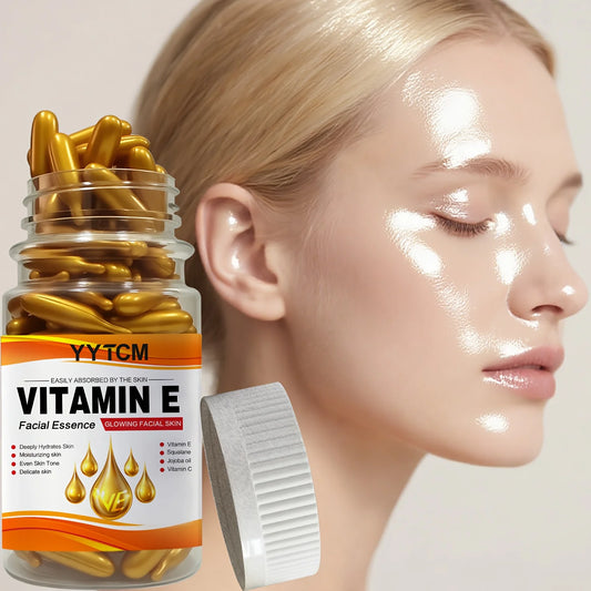 Essência de cápsula hidratante profunda de vitamina E, hidrata e suaviza a pele, contém squalano à base de plantas, vitamina C, essência de pele hidratante profunda e iluminadora (0,4g x 90 cápsulas)/garrafa-1 garrafa