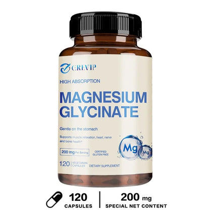 Magnesium Glycinate 200mg - Helps with Stress, Muscle, Sleep, Joints, Bones, Immune and Cardiovascular HealthSupplements