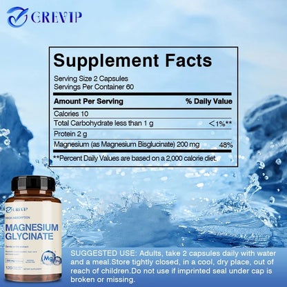 Magnesium Glycinate 200mg - Helps with Stress, Muscle, Sleep, Joints, Bones, Immune and Cardiovascular HealthSupplements